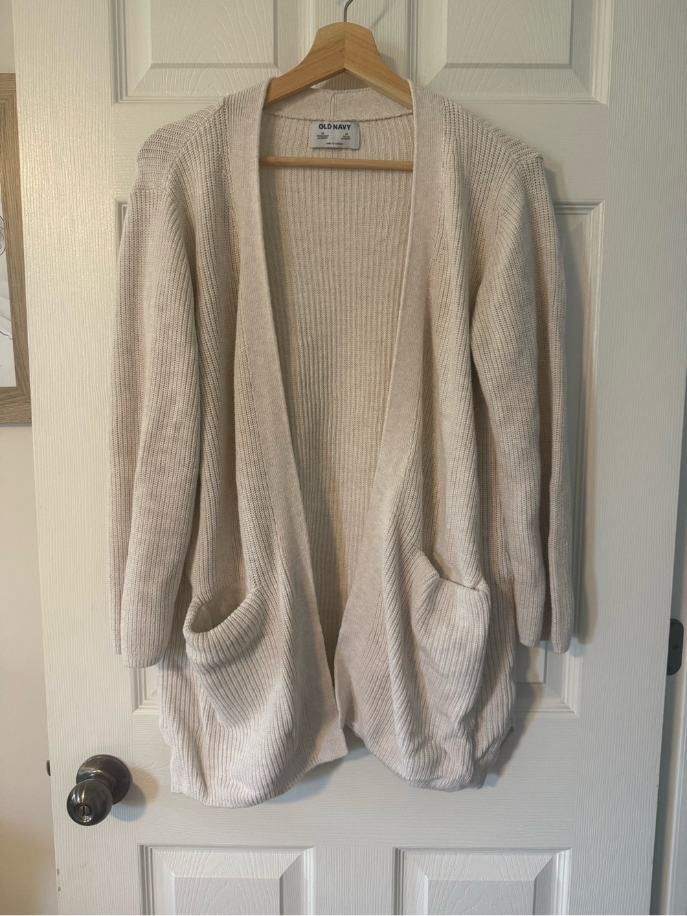 Old Navy Soft Cream Ribbed Open-Front Cardigan with Pockets